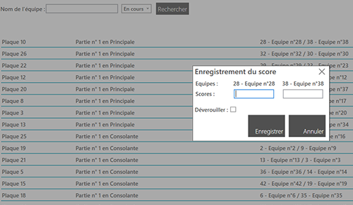 Saisie des scores